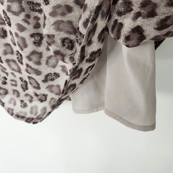 Joie Beaded Stone Mist Animal Print Silk Dress Size L - Picture 7 of 12